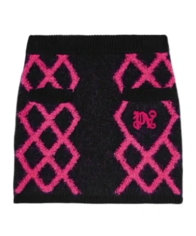 Palm Angels Monogram Argyle Mini Skirt In Blue