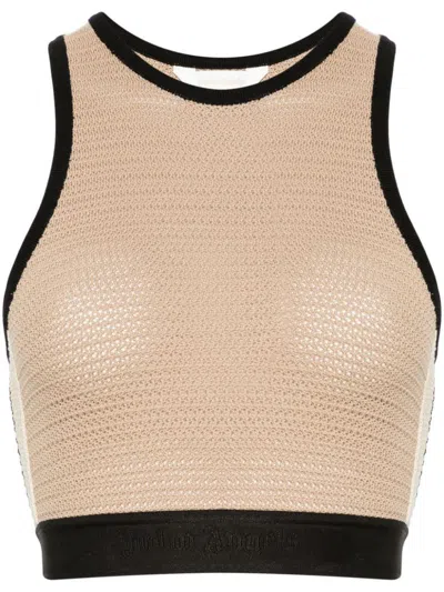 Palm Angels Knitted Cropped Top In Neutral