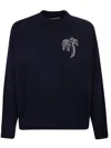 Palm Angels Embroidered Palm Sweater Black White In Black