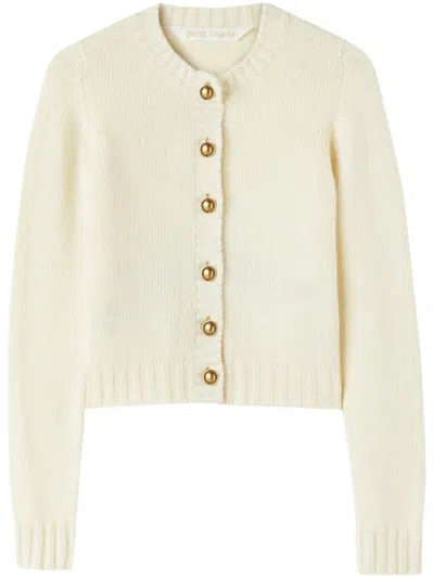 Palm Angels Curved Logo Buttoned Cardigan In Neutrals