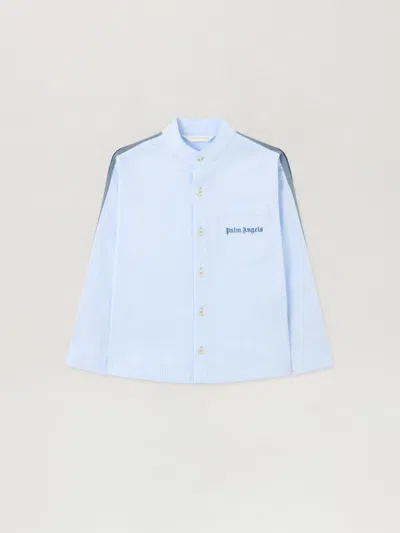 Palm Angels Kids' Korean Collar Track Shirt In Blue