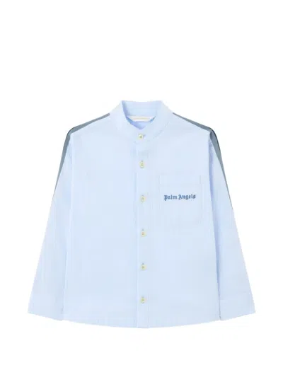Palm Angels Kids' Korean-collar Striped Shirt In Blue