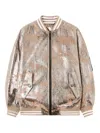 Palm Angels Laminated Leather Bomber Jacket In Neutral