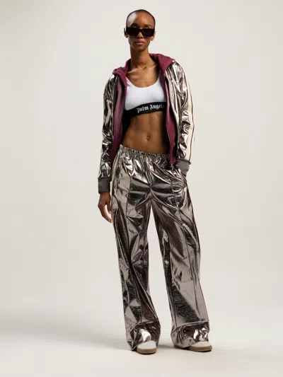 Palm Angels Laminated Wide-leg Track Pants In Gray