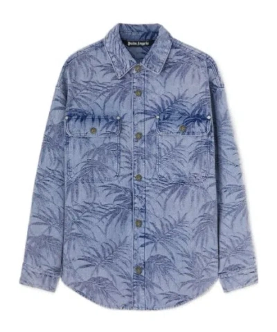 Palm Angels Lapel Long-sleeved Shirt In 4040 Light Blue - Light Blue