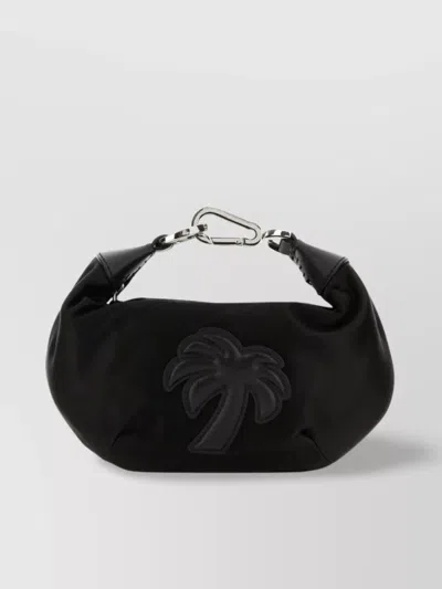 Palm Angels Large Fabric Handbag With Embroidered Palm Tree In Black