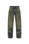 Palm Angels Laser Palm Wide Leg Jeans