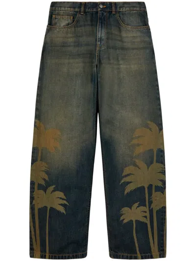 Palm Angels Laser-palms Jeans In Blue/brown