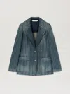 Palm Angels Laser Pinstriped Denim Blazer In 4001 Light Blue - White