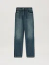 Palm Angels Laser Pinstriped Denim Pants In 4001 Light Blue - White