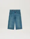 Palm Angels Lasered Curved Logo Denim Skater Bermuda In Blue