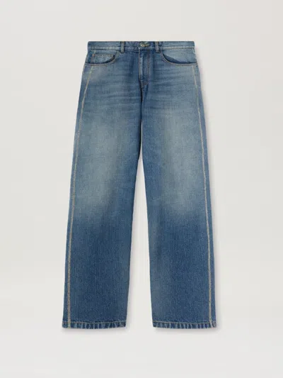 Palm Angels Curved Logo Loose-fit 5 Pockets Jeans In Blue