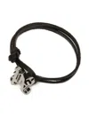 Palm Angels Monogram Leather Cord Bracelet In Black - Silver