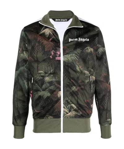 Palm Angels Leaf-print Logo Sports Jacket In Black