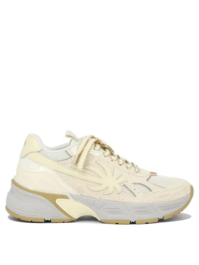 Palm Angels Leather And Fabric Low-top Sneakers In Beige