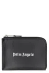 Palm Angels Rectangular Black Leather Card Wallet In Black