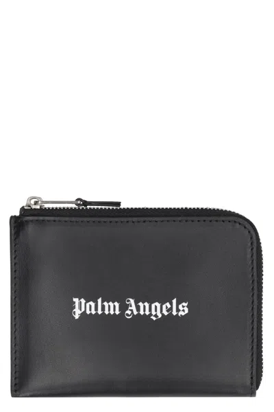 Palm Angels Leather Card Holder In Black