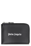 Palm Angels Rectangular Black Leather Card Wallet In Black