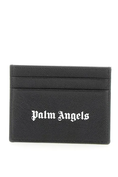 Palm Angels Leather Cardholder With Logo In Black White (black)