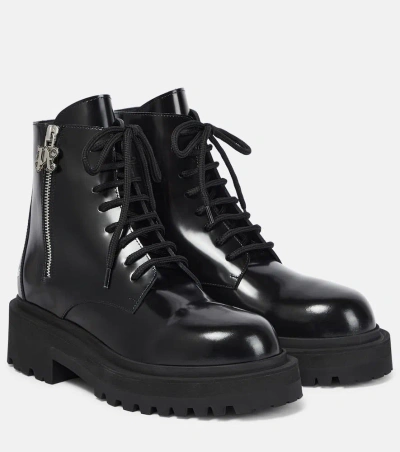 Palm Angels Leather Combat Boots In Black