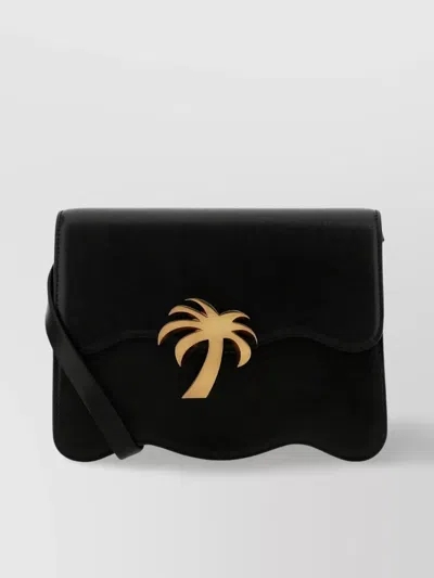 Palm Angels Leather Crossbody Bag With Metal Palm Tree Detail In Black