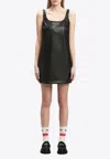 Palm Angels Leather-effect Logo Mini Dress In Black