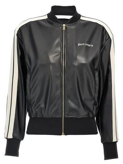 PALM ANGELS LEATHER EFFECT TRACK BOMBER SWEATSHIRT