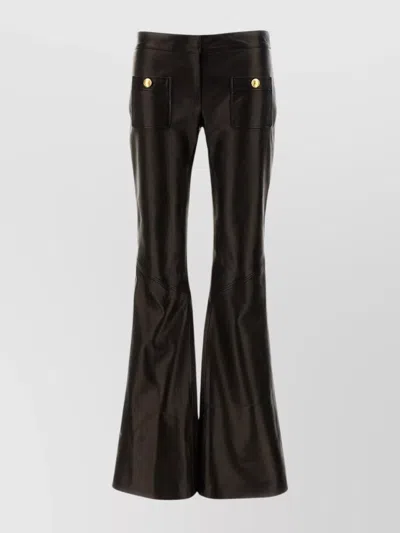 PALM ANGELS LEATHER FLARED LEG TROUSERS WITH FRONT PATCH POCKETS