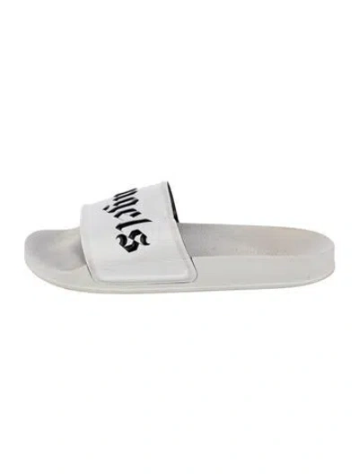 Pre-owned Palm Angels Leather Graphic Print Slides In White