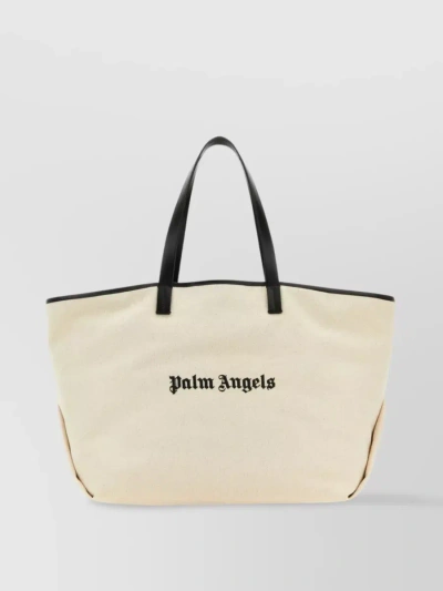 Palm Angels Logo-print Canvas Tote Bag In Beige