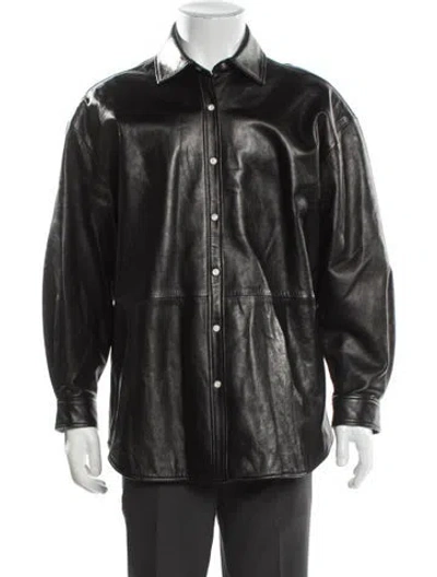 Pre-owned Palm Angels Leather Jacket In Black