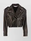 Palm Angels Leather Jacket With Zip Pockets And Epaulettes