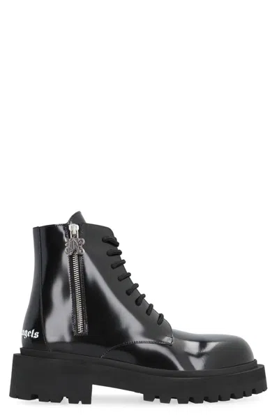 Palm Angels Leather Lace-up Boots In Black