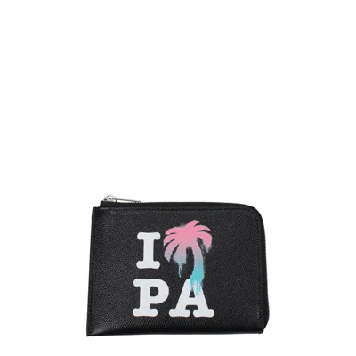 Palm Angels Leather Men's Cardholder In Black