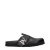 Palm Angels Black Leather Slippers In Black