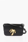 PALM ANGELS LEATHER PALM BEACH CROSSBODY BAG WITH GOLDEN METAL DETAIL