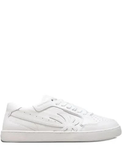 Palm Angels Leather Palm-tree Sneakers In White