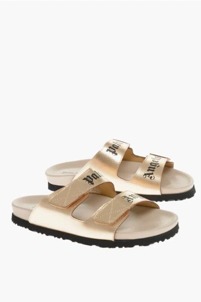 Palm Angels Leather Sandals With Logo Print And Stretch Closure