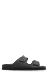 Palm Angels Leather Slides With Logo In Black