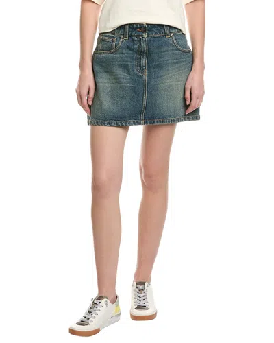 Palm Angels Leather-trim Denim Skirt In Blue
