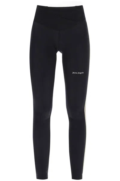 Palm Angels Leggings With Contrasting Side Bands In Black