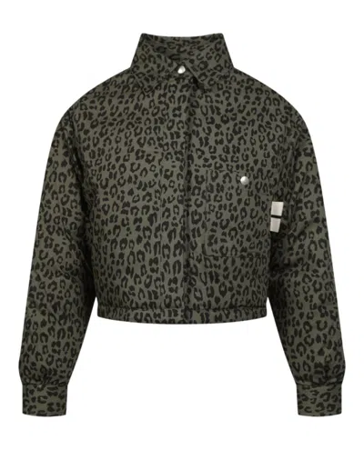 Palm Angels Leopard Camo Puffer In Black