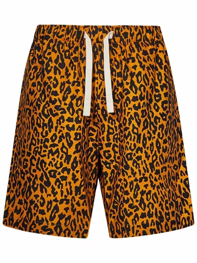 Palm Angels Leopard Printed Drawstring Shorts In Orange/black