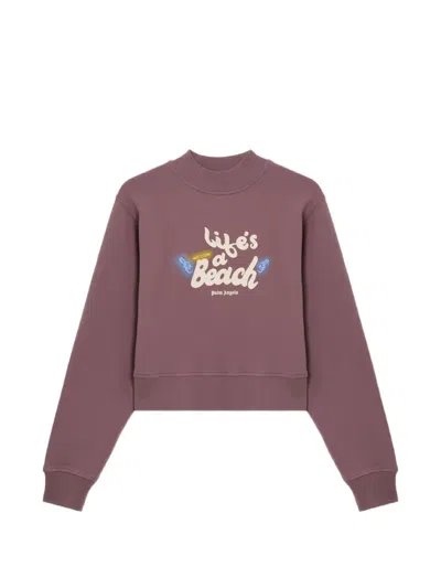 Palm Angels Life's A Beach Cropped Sweatshirt In Brown