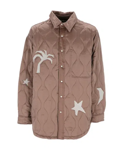Palm Angels Life Is Palm Quilted Jacket In Brown