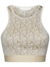 PALM ANGELS LIGHT BEIGE VISCOSE BLEND KNIT CROP TOP