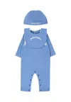 Palm Angels Light Blue Babygrow Set For Baby Boy With Logo In Blue