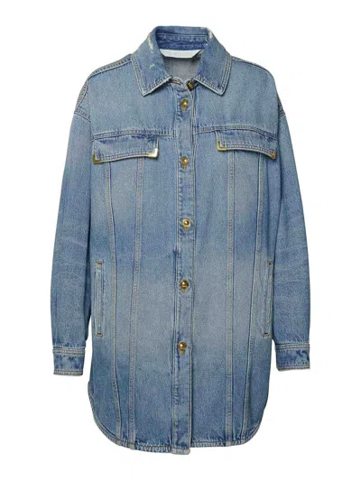 Palm Angels Distressed Logo Jacket Featuring Pockets In Blue