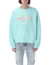 Palm Angels Broken Shark Cotton Sweatshirt In Light Blue