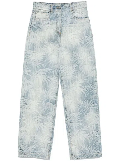 PALM ANGELS LIGHT BLUE JEANS WITH A PATTERN
